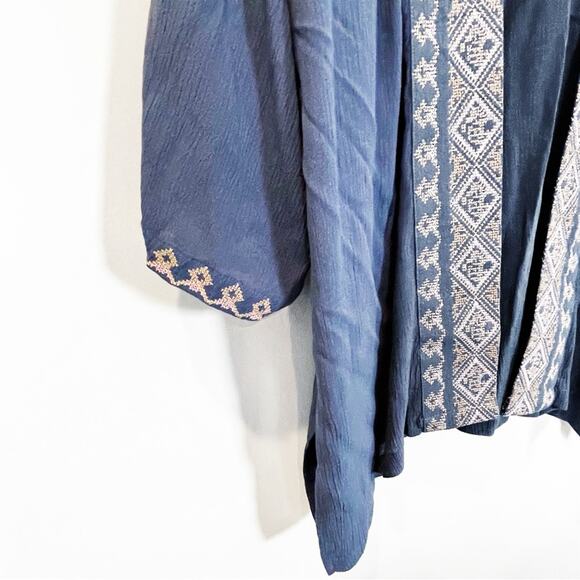 J. Jill Geometric Trim Kimono Navy Blue One Size Fits Most EUC - Picture 11 of 14